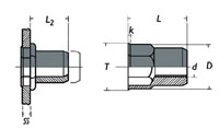 schema technique d'un cylindrique semi hexagonal tête autoaffleurante