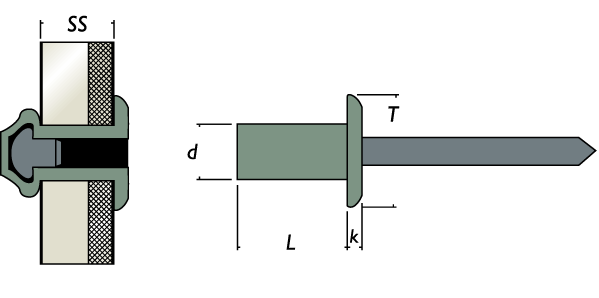schema technique d'un rivet étanche à tête plate