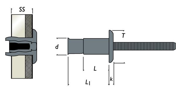 schema technique d'un rivet structure monobolt à tête plate